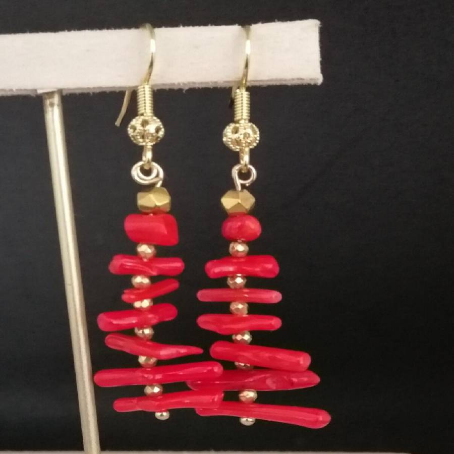 Tassel Earrings Boho - Pendientes Largos de Coral Rojo con