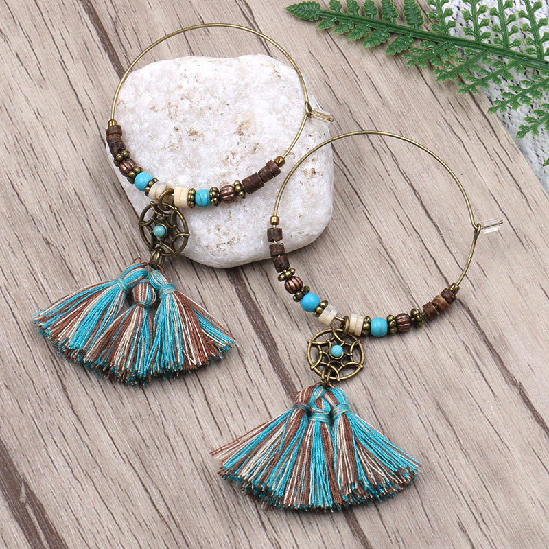 Tassel Earrings Boho - Pendientes de aro con colgante de