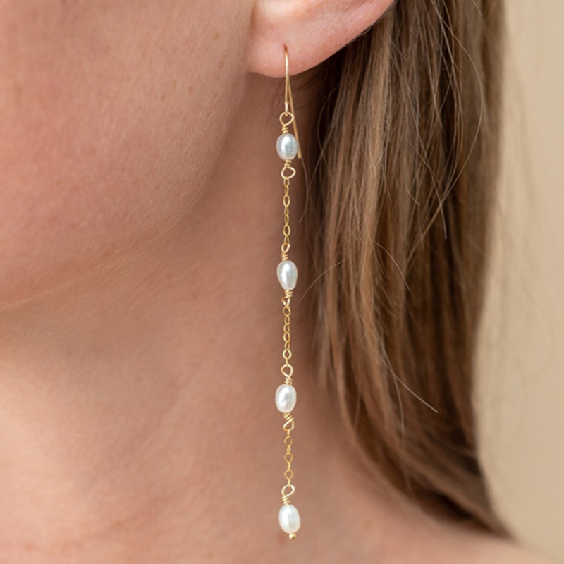 Tassel Earrings Boho - Pendientes de perlas naturales rellenos de