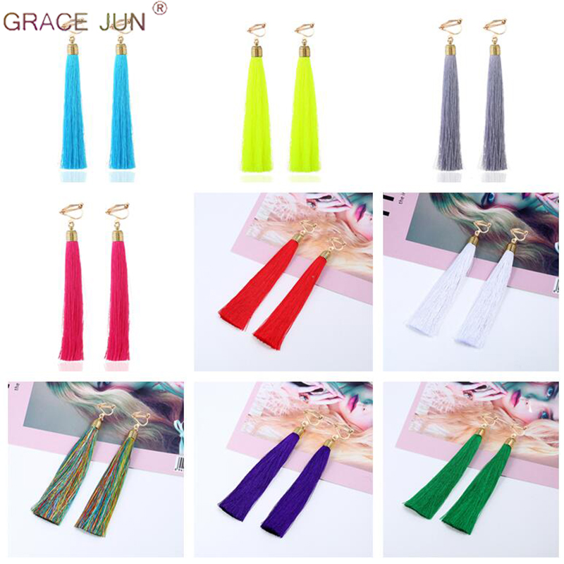Tassel Earrings Boho - Pendientes de Clip de fibra con