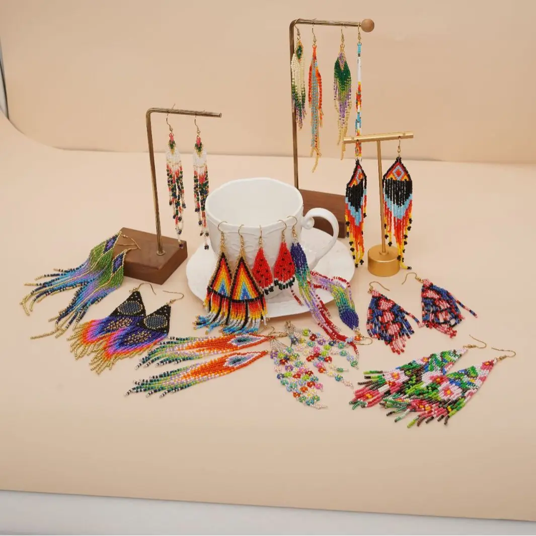 Tassel Earrings Boho - Pendientes de cuentas con borla, diseño